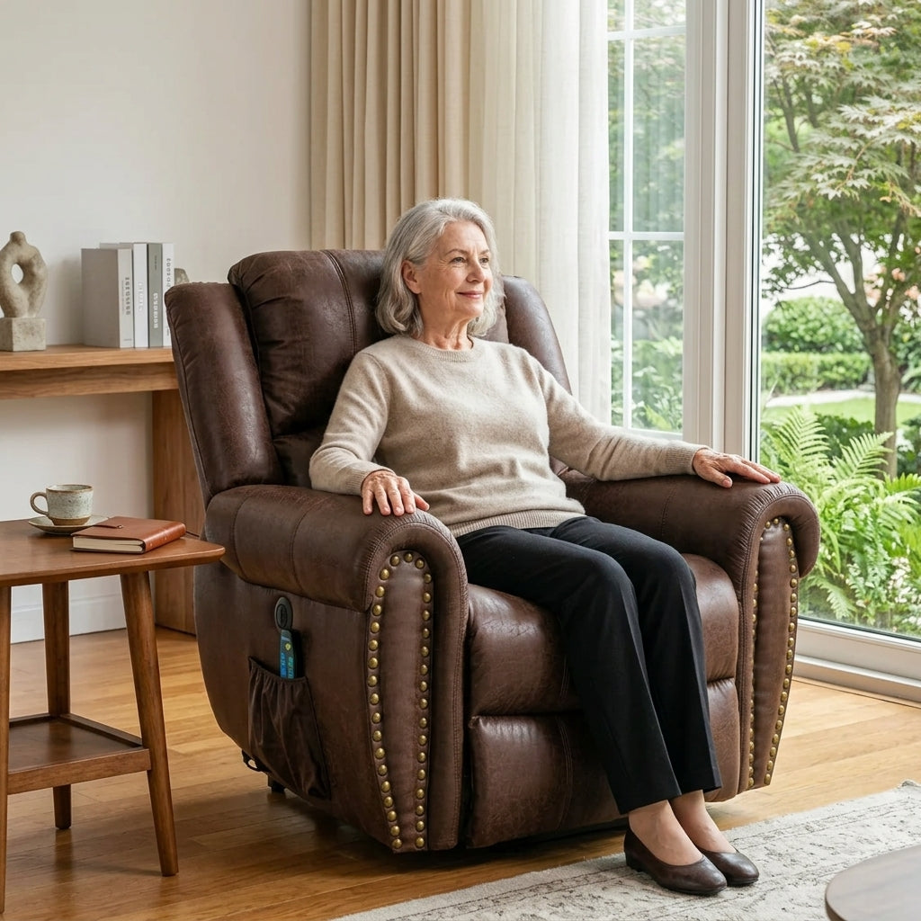 Recliner Armchair Large Power Lift with Massage and Heat, Massage  Chair Heavy Duty Electric Faux Leather Reclining Chairs