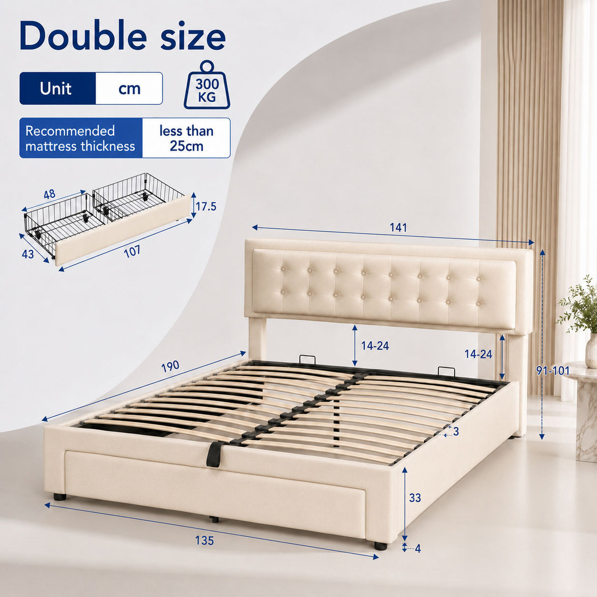 Audreamy Everley Ottoman Bed Beige Velvet