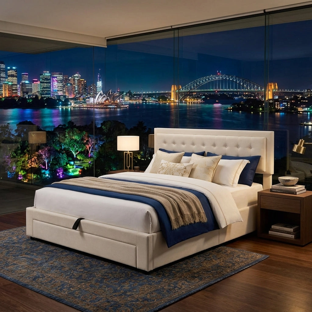 Audreamy Everley Ottoman Bed Beige Velvet