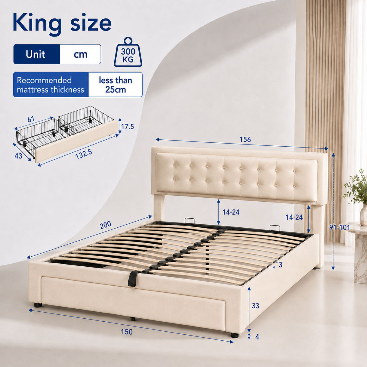 Audreamy Everley Ottoman Bed Beige Velvet