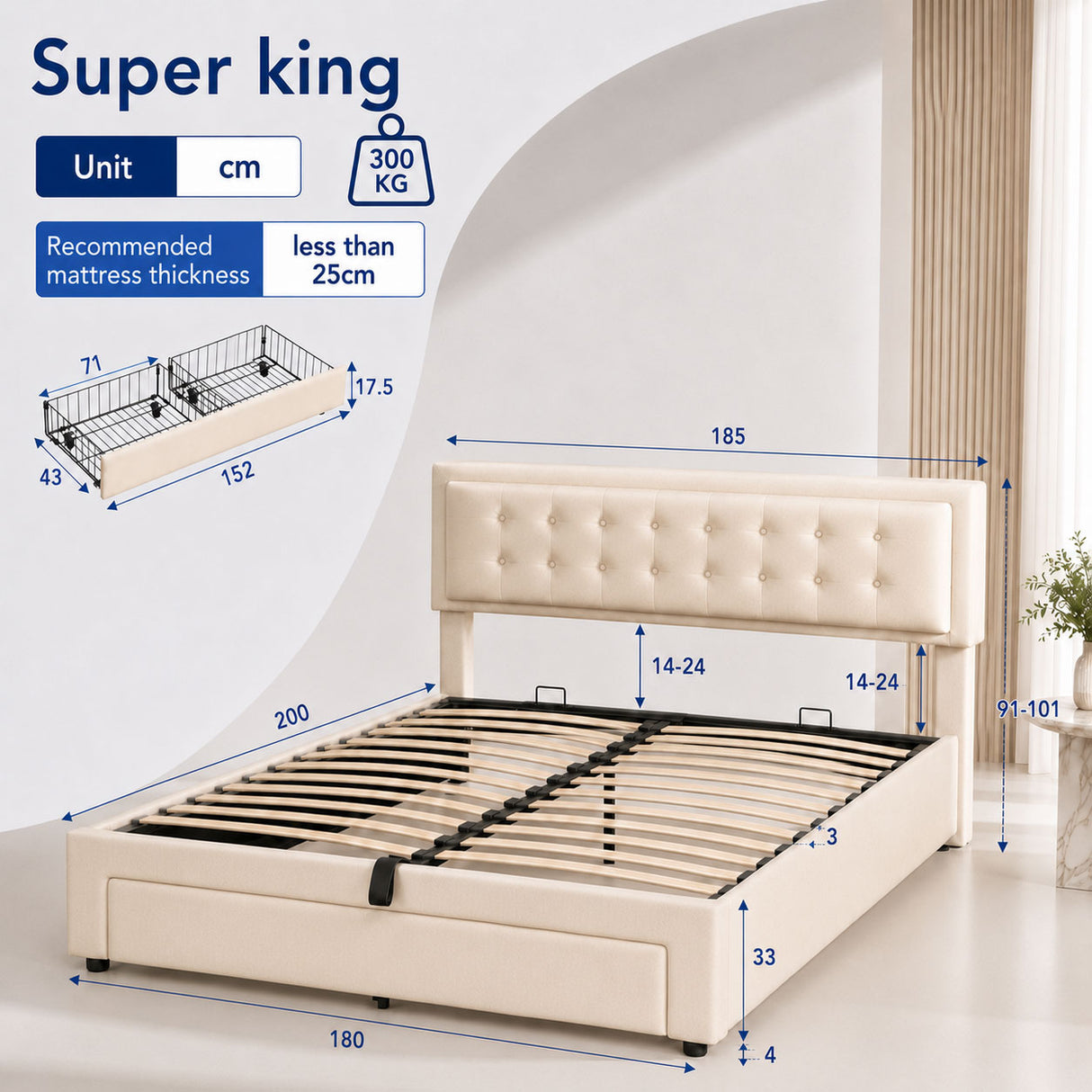 Audreamy Everley Ottoman Bed Beige Velvet