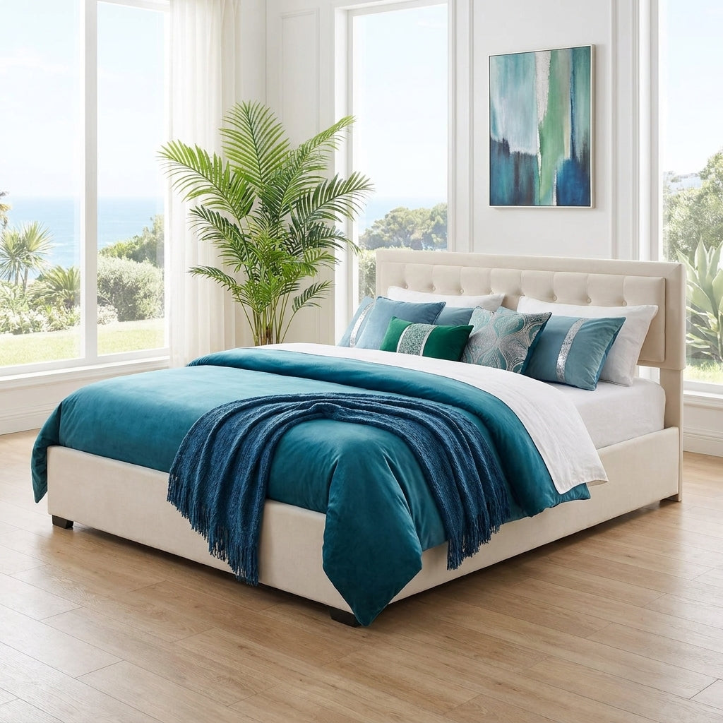 Audreamy Everley Ottoman Bed Beige Velvet