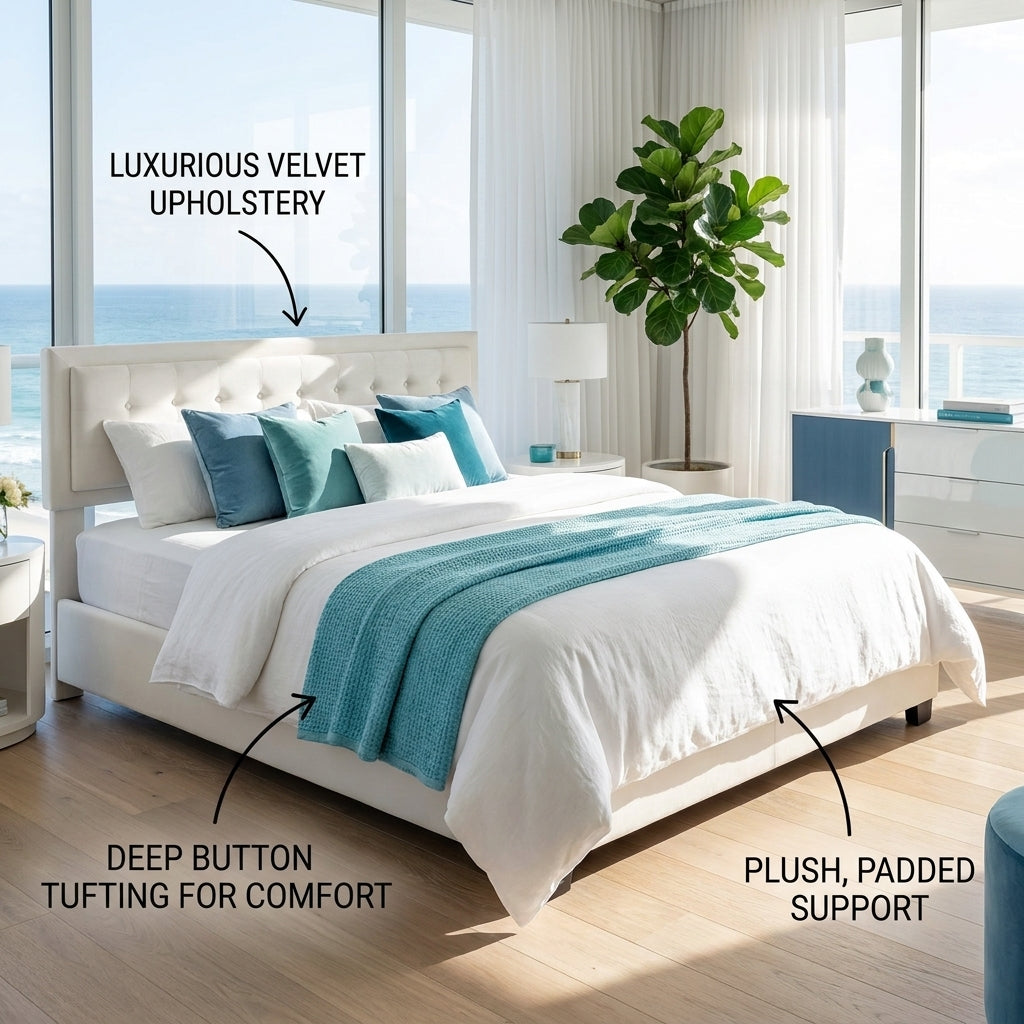 Audreamy Everley Ottoman Bed Beige Velvet