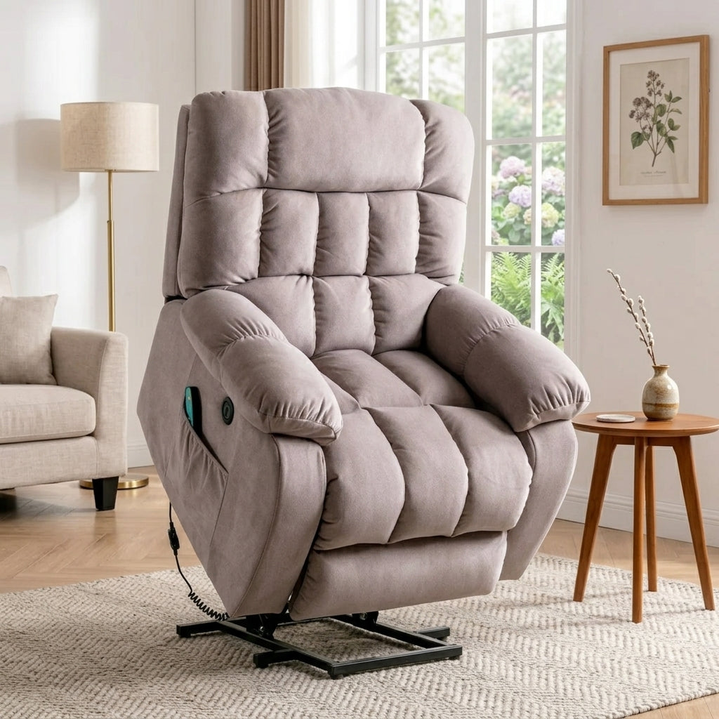 Recliner Armchair Electric Power Lift Sofa with Massage and Heat for Elderly 2 Side Pockets USB Ports Single Recliner Chairs