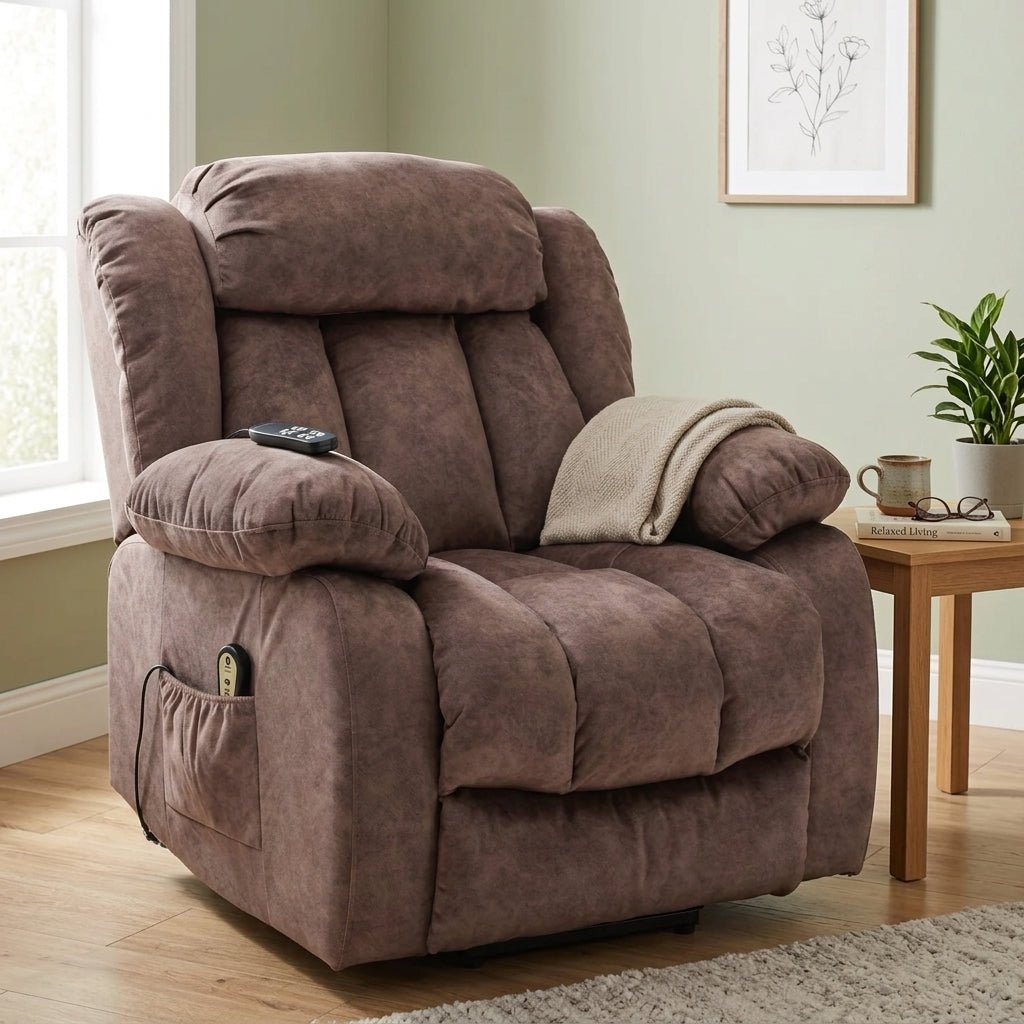 Power Massage Lift Recliner Chair with Heat & Vibration for Elderly, Heavy Duty and Safety Motion Reclining Mechanism - Antiskid Fabric Sofa Contempoary Overstuffed Design