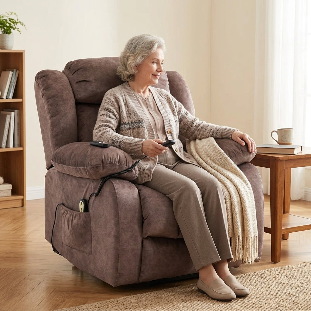 Power Massage Lift Recliner Chair with Heat & Vibration for Elderly, Heavy Duty and Safety Motion Reclining Mechanism - Antiskid Fabric Sofa Contempoary Overstuffed Design
