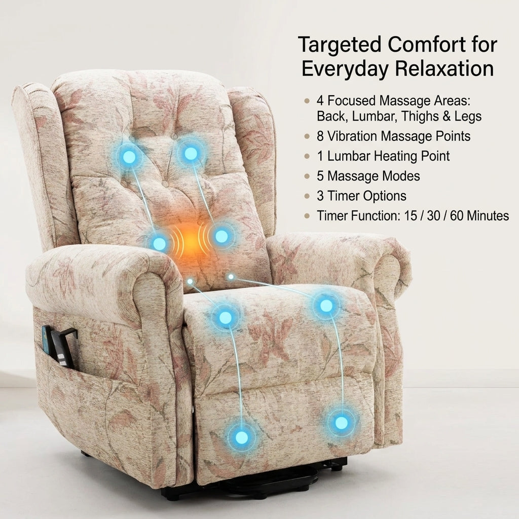 Recliner Armchair Dual Motor Lift Chair for Elderly Infinite Position Lay Flat Recliner with Heat Massage Up to 300 LBS Electric Power Lift Recliner Chair Sofa