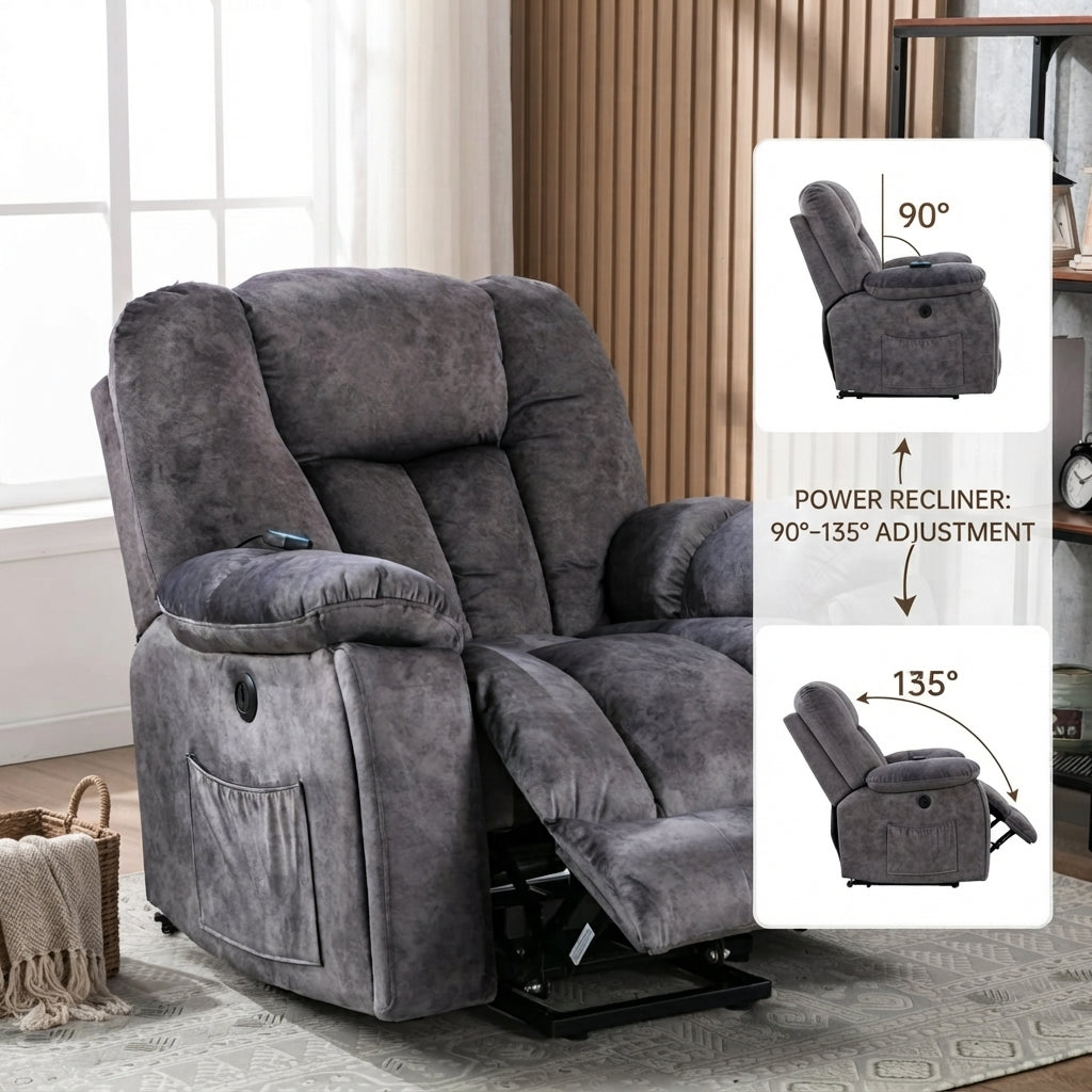(Pictures Change)Power Massage Lift Recliner Chair with Heat & Vibration for Elderly, Heavy Duty and Safety Motion Reclining Mechanism - Antiskid Fabric Sofa Contempoary Overstuffed Design