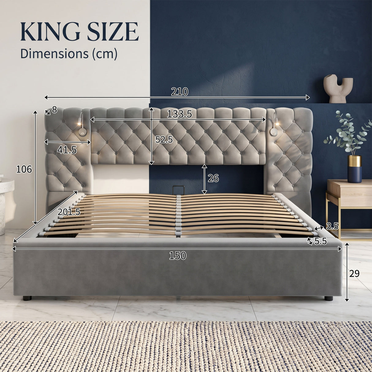 Audreamy Maelis Ottoman Bed Grey Velvet