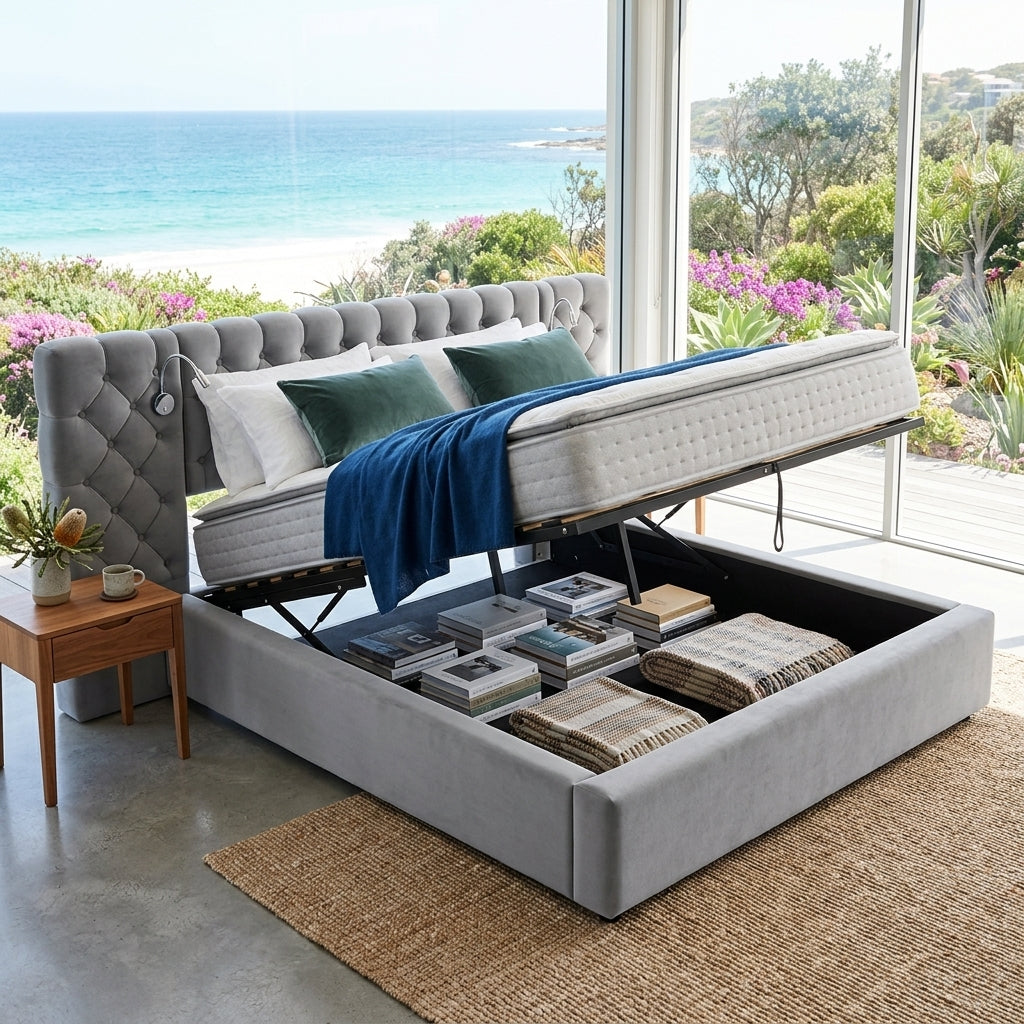 Audreamy Maelis Ottoman Bed Grey Velvet