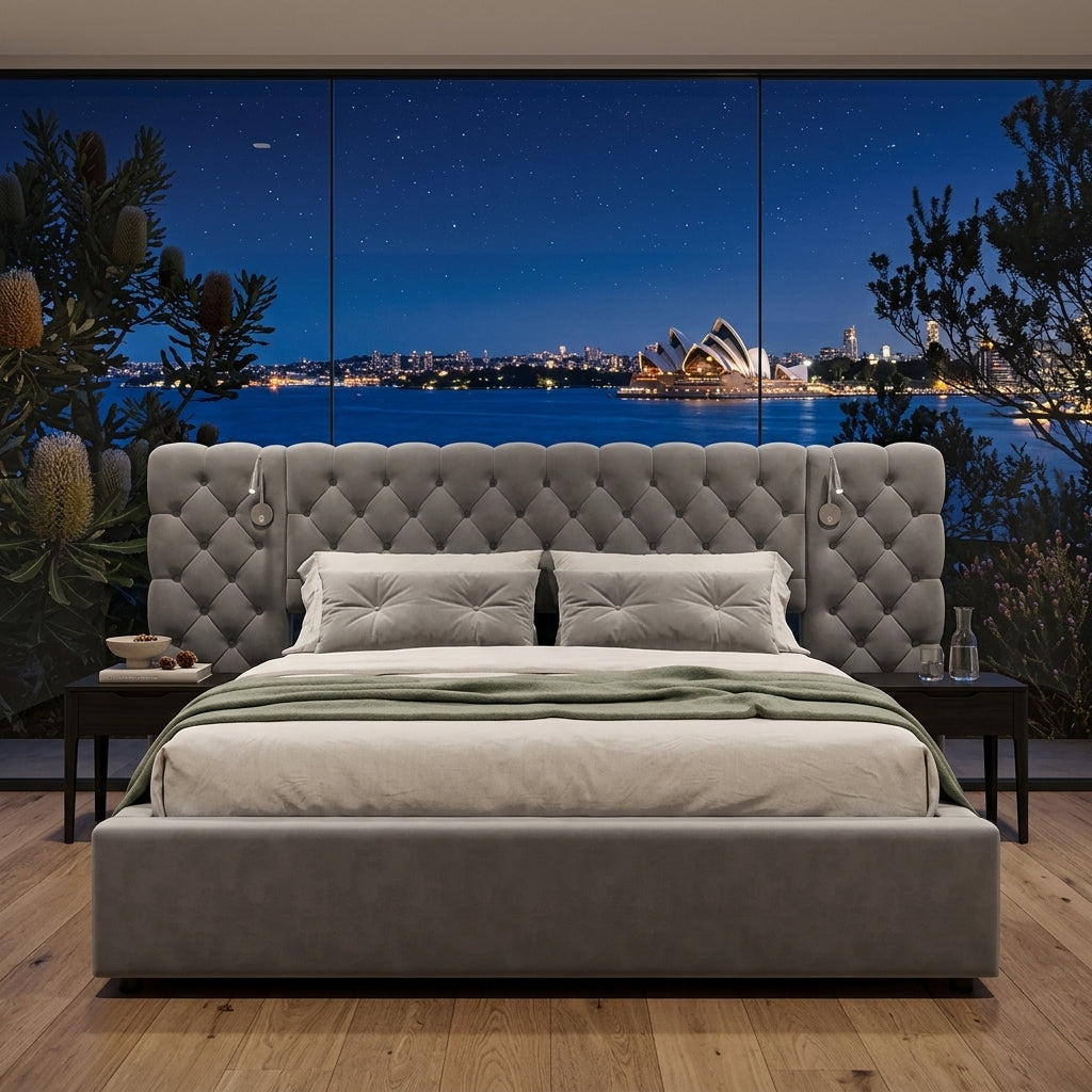 Audreamy Maelis Ottoman Bed Grey Velvet
