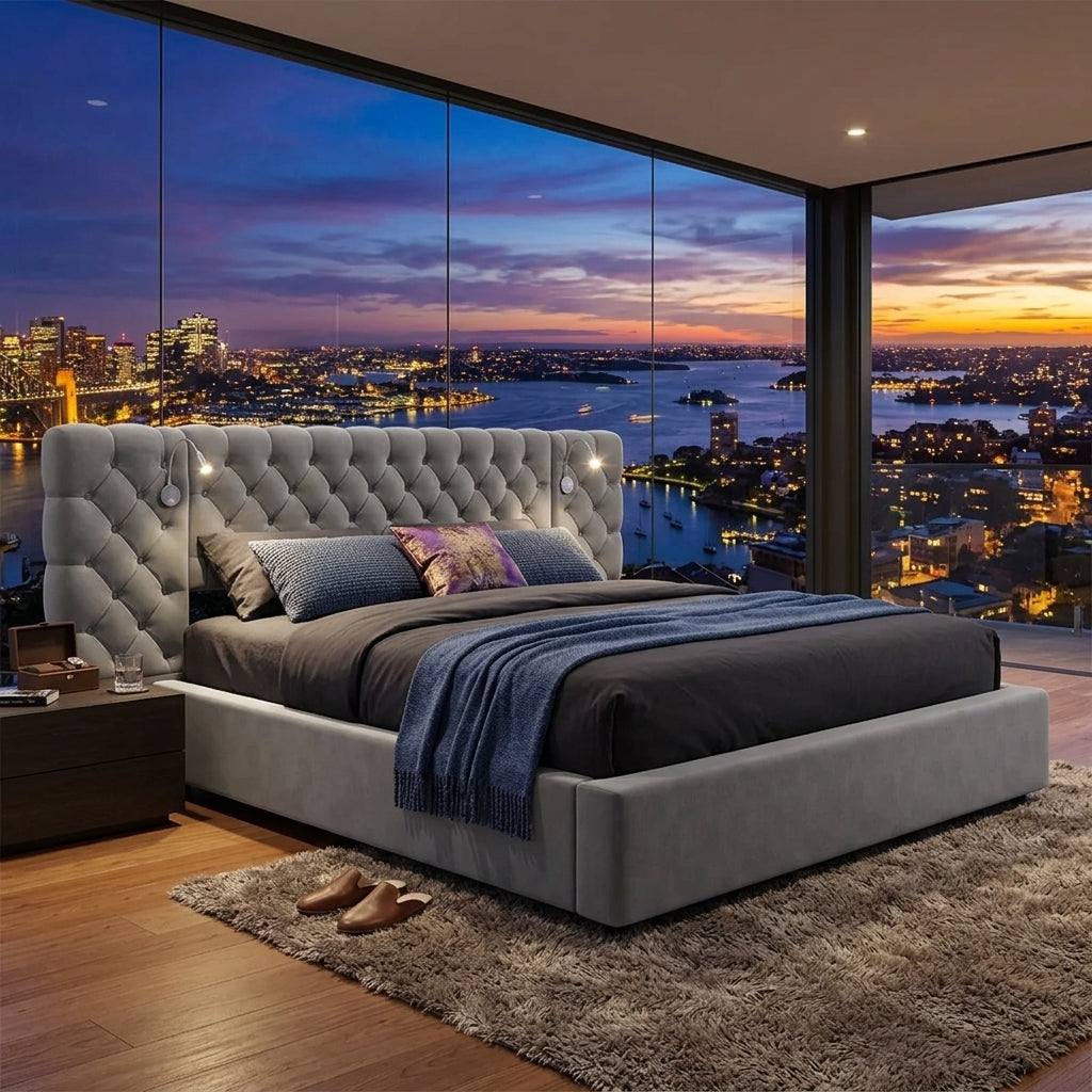 Audreamy Maelis Ottoman Bed Grey Velvet