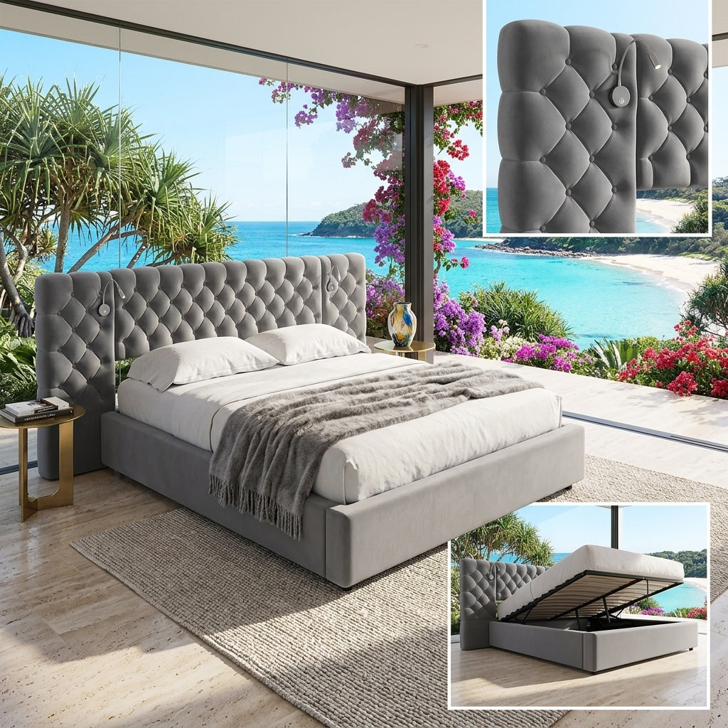 Audreamy Maelis Ottoman Bed Grey Velvet