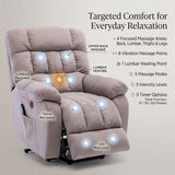 Recliner Armchair Electric Power Lift Sofa with Massage and Heat for Elderly 2 Side Pockets USB Ports Single Recliner Chairs