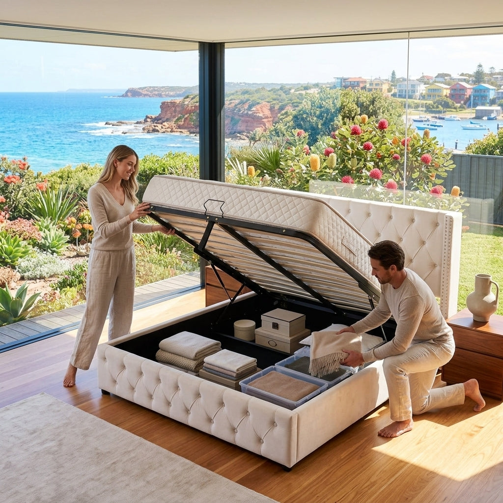 Audreamy Verona Ottoman Bed Beige Velvet
