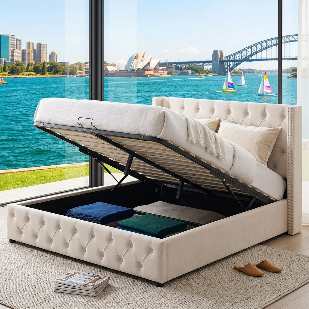 Audreamy Verona Ottoman Bed Beige Velvet