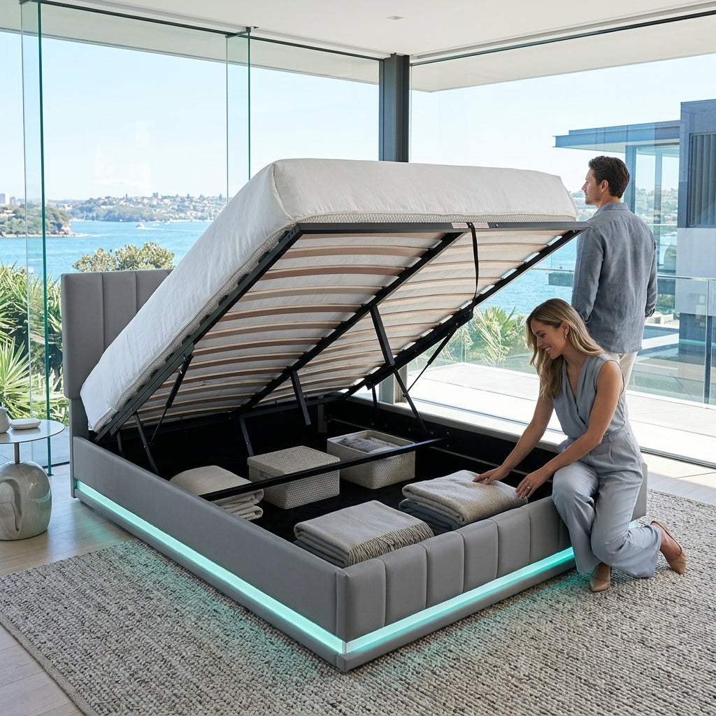 Audreamy Selene Ottoman Bed Grey Leather