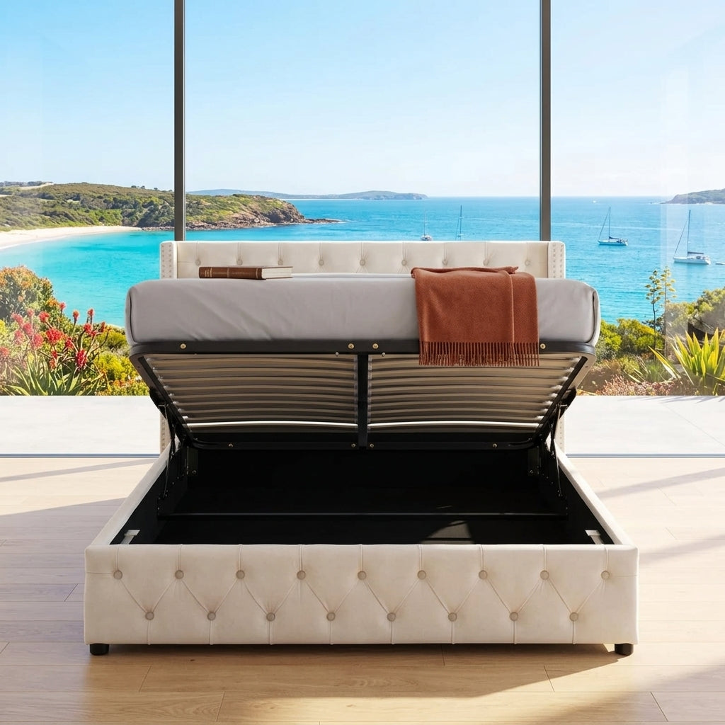Audreamy Verona Ottoman Bed Beige Velvet