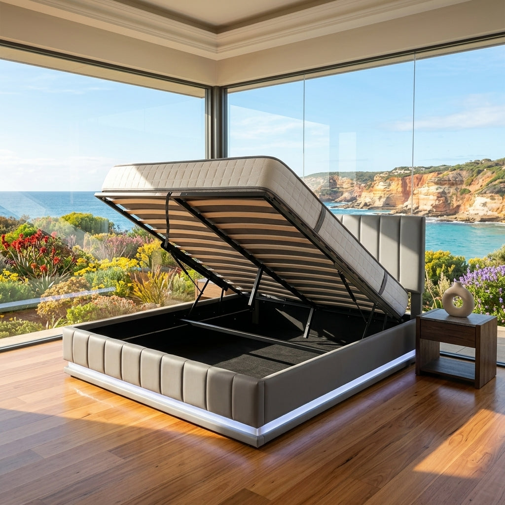 Audreamy Selene Ottoman Bed Grey Leather