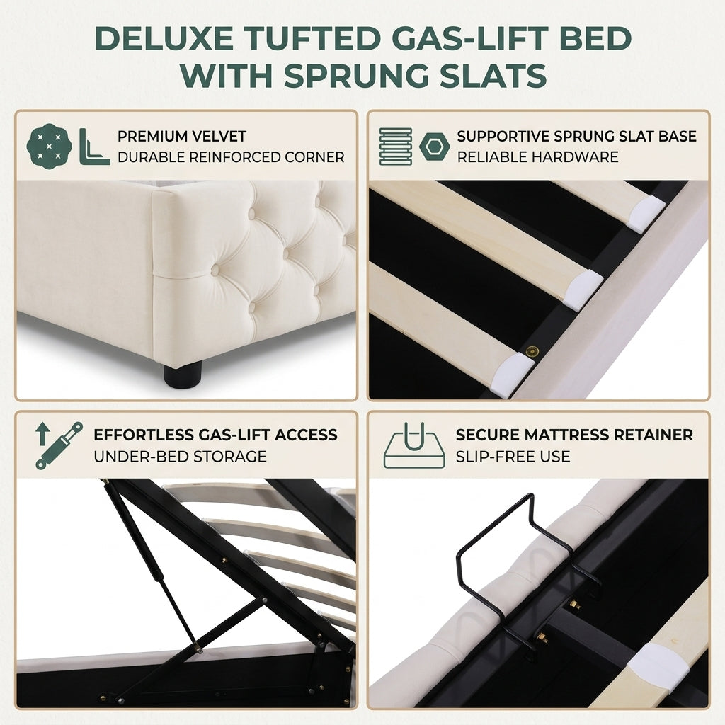 Audreamy Verona Ottoman Bed Beige Velvet