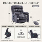 Recliner Armchair Electric Power Lift Sofa with Massage and Heat for Elderly 2 Side Pockets USB Ports Single Recliner Chairs