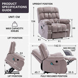 Recliner Armchair Electric Power Lift Sofa with Massage and Heat for Elderly 2 Side Pockets USB Ports Single Recliner Chairs