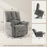 Recliner Armchair Electric Lift Grey Senior Chair - Single Motor, Heated Massage, Stand Assist