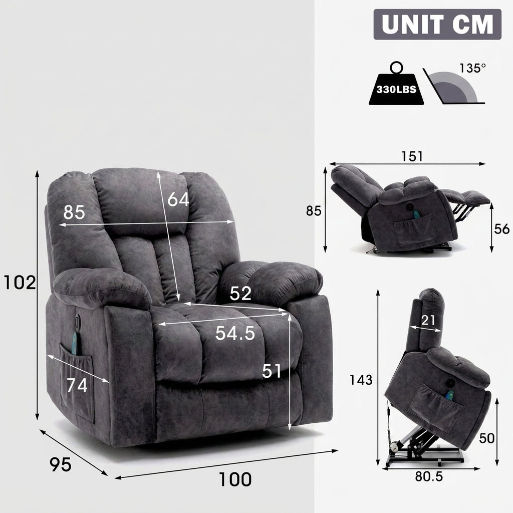 (Pictures Change)Power Massage Lift Recliner Chair with Heat & Vibration for Elderly, Heavy Duty and Safety Motion Reclining Mechanism - Antiskid Fabric Sofa Contempoary Overstuffed Design