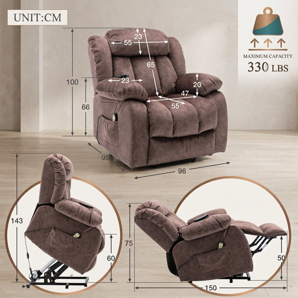 Power Massage Lift Recliner Chair with Heat & Vibration for Elderly, Heavy Duty and Safety Motion Reclining Mechanism - Antiskid Fabric Sofa Contempoary Overstuffed Design