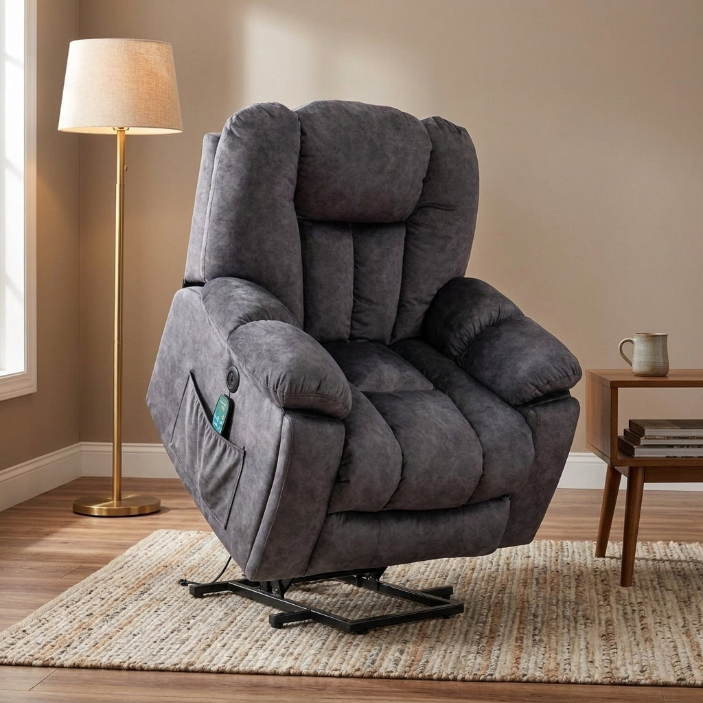 (Pictures Change)Power Massage Lift Recliner Chair with Heat & Vibration for Elderly, Heavy Duty and Safety Motion Reclining Mechanism - Antiskid Fabric Sofa Contempoary Overstuffed Design