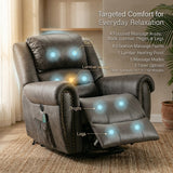 Large Power Lift Recliner Chairs with Massage and Heat for Elderly Big People, Massage Chair Heavy Duty Electric Faux Leather Reclining Chairs with USB Port and 2 Side Pockets