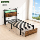 Audreamy Hudson Bed Frame with Storage Drawers Black Wood