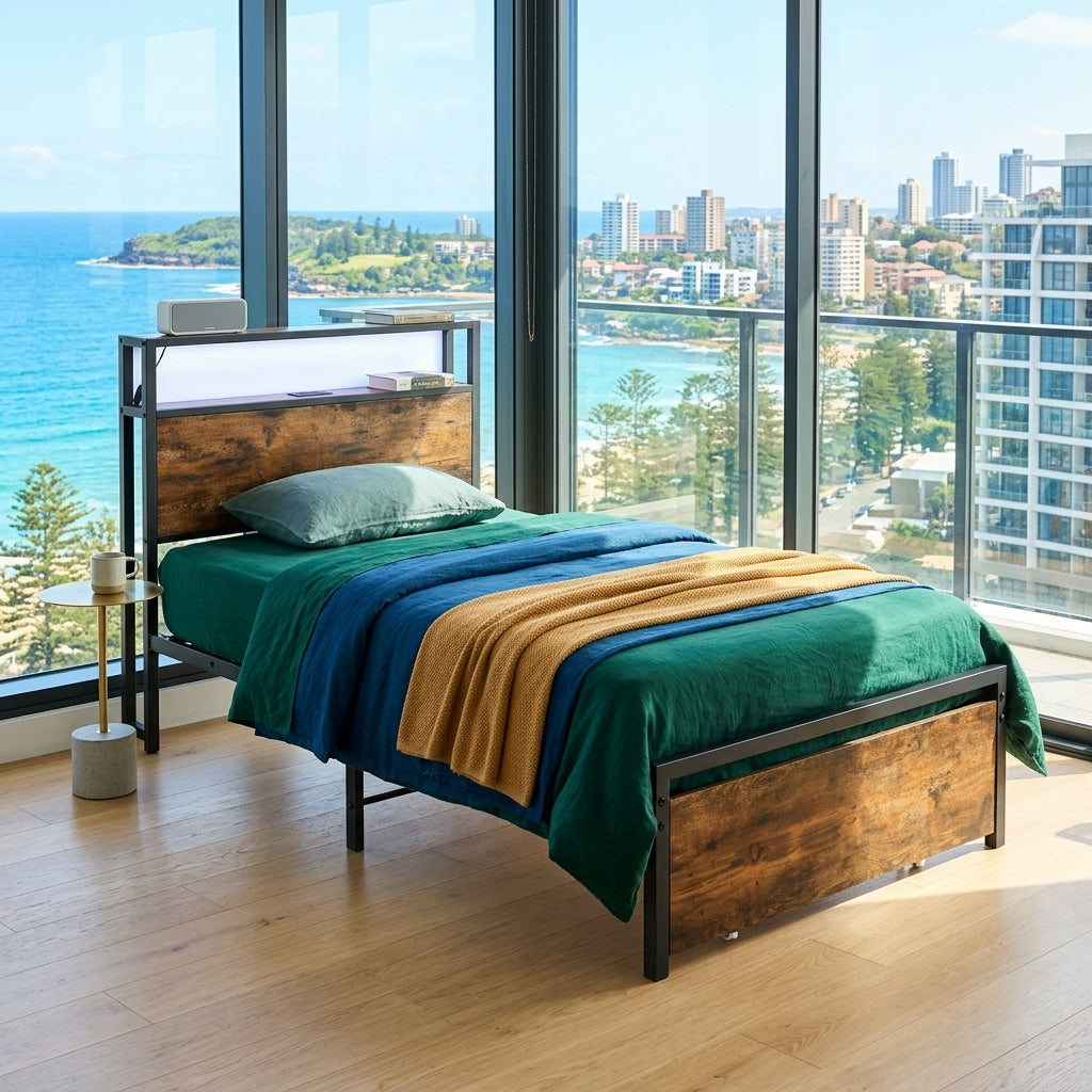 Audreamy Hudson Bed Frame with Storage Drawers Black Wood