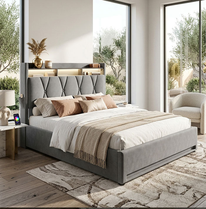 Audreamy Vega Ottoman Bed Frame Grey Velvet