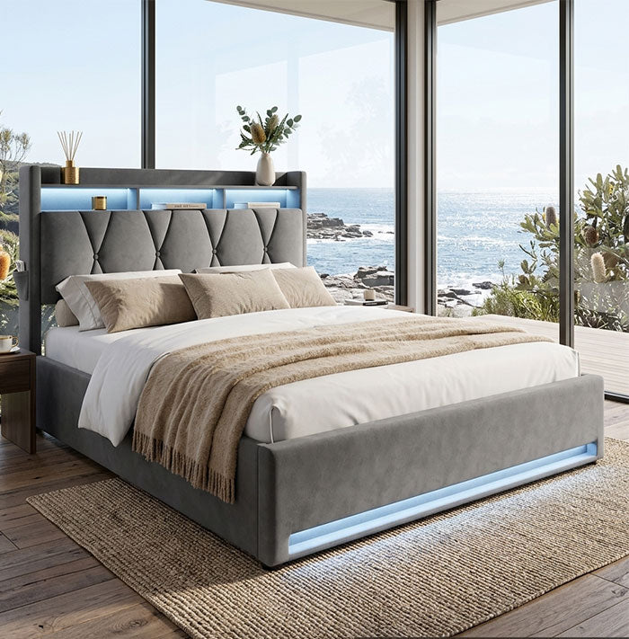 Audreamy Vega Ottoman Bed Frame Grey Velvet