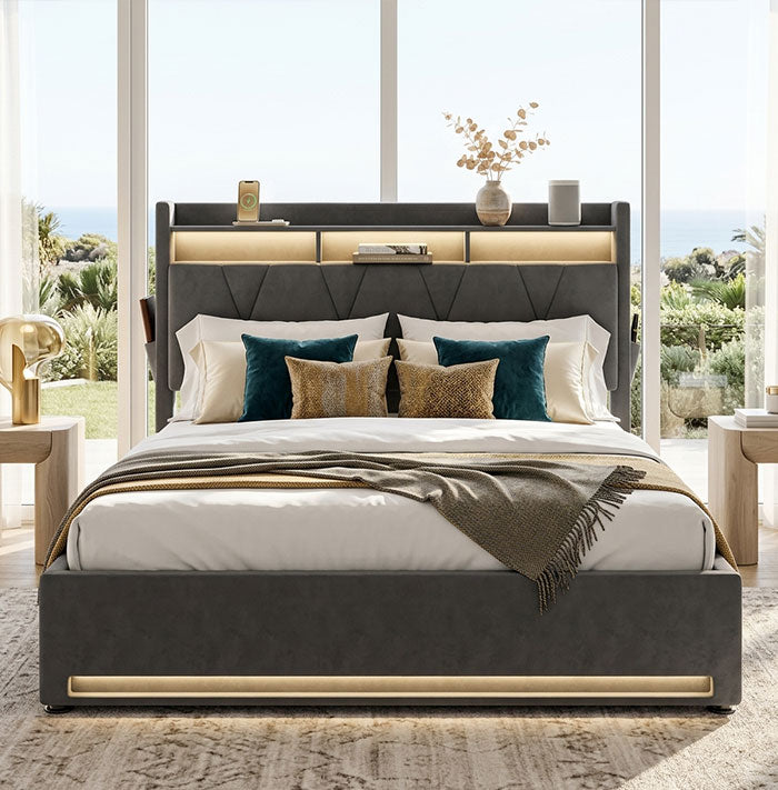 Audreamy Vega Ottoman Bed Frame Grey Velvet