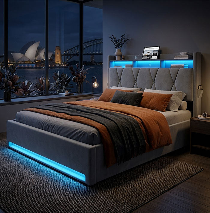 Audreamy Vega Ottoman Bed Frame Grey Velvet