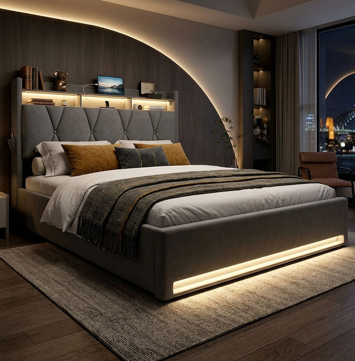 Audreamy Vega Ottoman Bed Frame Grey Velvet