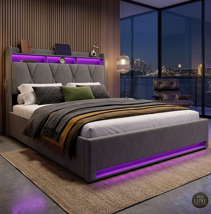 Audreamy Vega Ottoman Bed Frame Grey Velvet