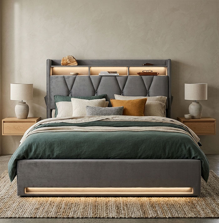 Audreamy Vega Ottoman Bed Frame Grey Velvet