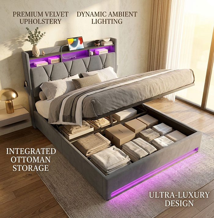 Audreamy Vega Ottoman Bed Frame Grey Velvet