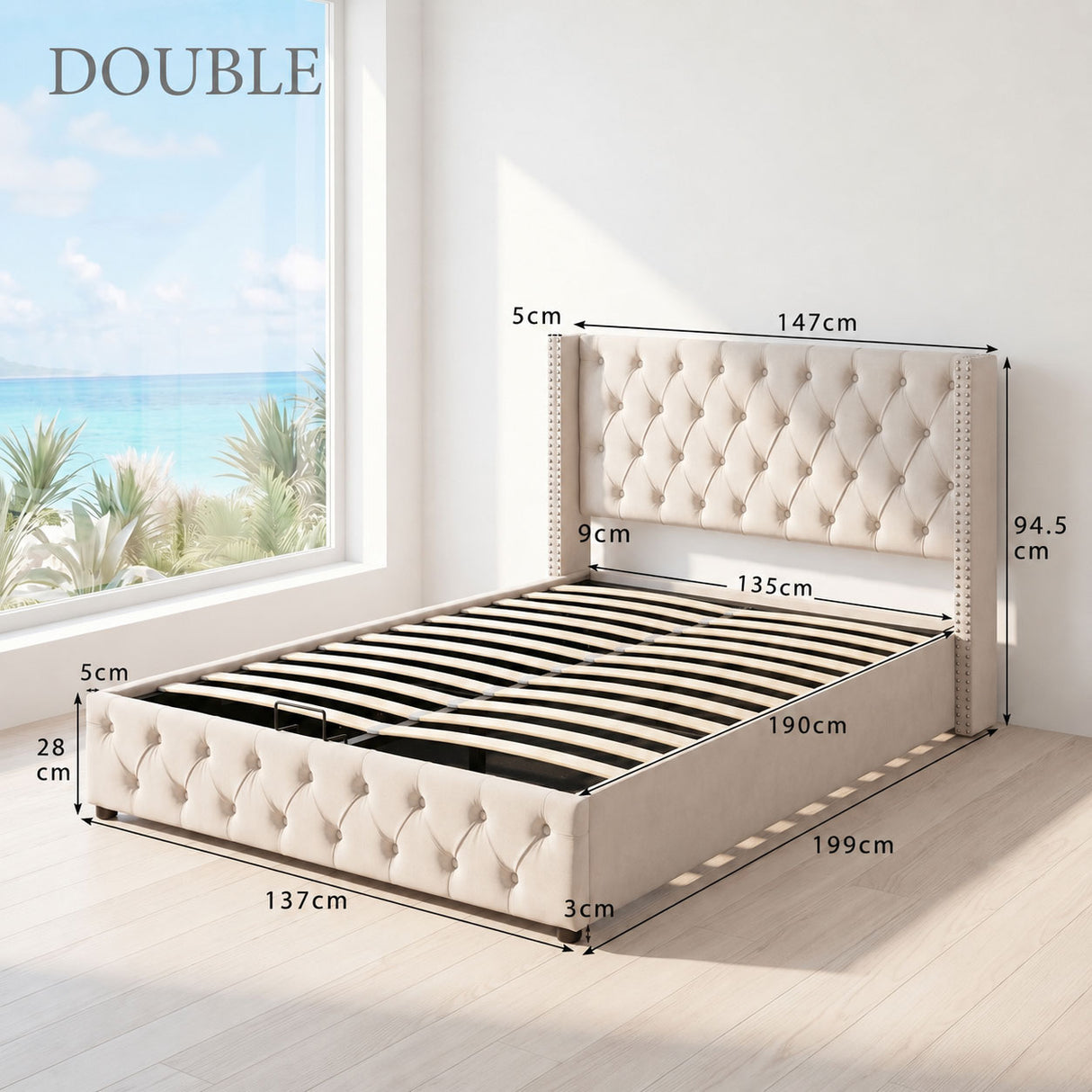 Audreamy Verona Ottoman Bed Beige Velvet