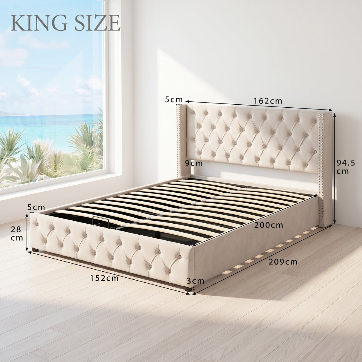 Audreamy Verona Ottoman Bed Beige Velvet