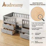 Audreamy Kestrel Low Loft Bed Grey Wooden Single with Storage