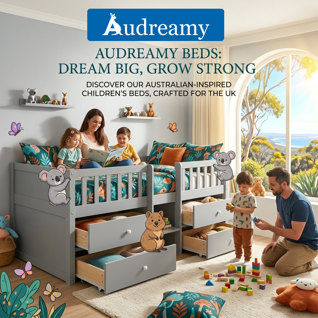Audreamy Kestrel Low Loft Bed Grey Wooden Single with Storage