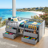 Audreamy Kestrel Low Loft Bed Grey Wooden Single with Storage