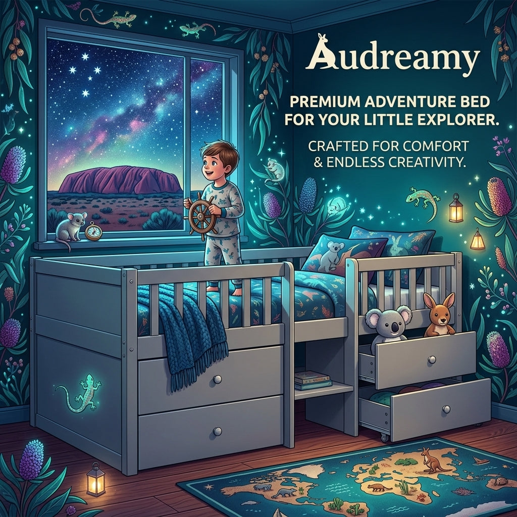 Audreamy Kestrel Low Loft Bed Grey Wooden Single with Storage