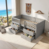 Audreamy Kestrel Low Loft Bed Grey Wooden Single with Storage