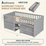 Audreamy Kestrel Low Loft Bed Grey Wooden Single with Storage