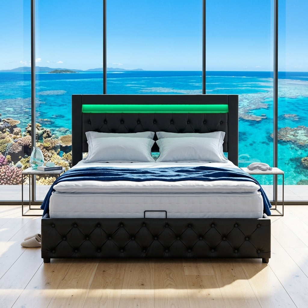Audreamy Milano Ottoman Bed Black PU Double